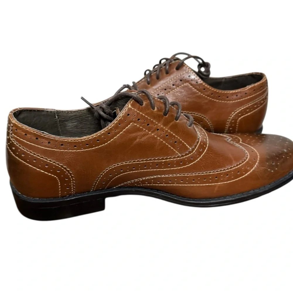Madden Mens Brown Faux Leather Wingtip Dress Shoes 8.5M